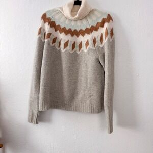 j. Crew Fair Isle Wool Alpaca Wool Blend Turtleneck Sweater Gray  Nordic Knit